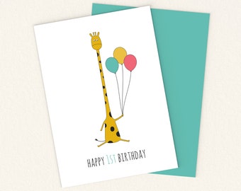 PRINTABLE Baby Birthday Card - 1st Birthday Card - Digital Birthday Card - Giraffe Birthday Card - Card for Babies - Baby Birthday Card