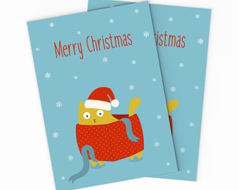 PRINTABLE Cat Christmas Card - Merry Christmas Card - DIY Christmas Card - Cute Cat Card - Digital Cat Card - Happy Holidays Cat Card