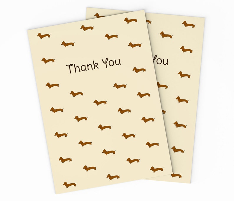 PRINTABLE Dachshund Thank You Card. Digital Appreciation Card. Instant Download. Dachshund Cards. Patterned Thank You Card. Sausage Dog Card image 1