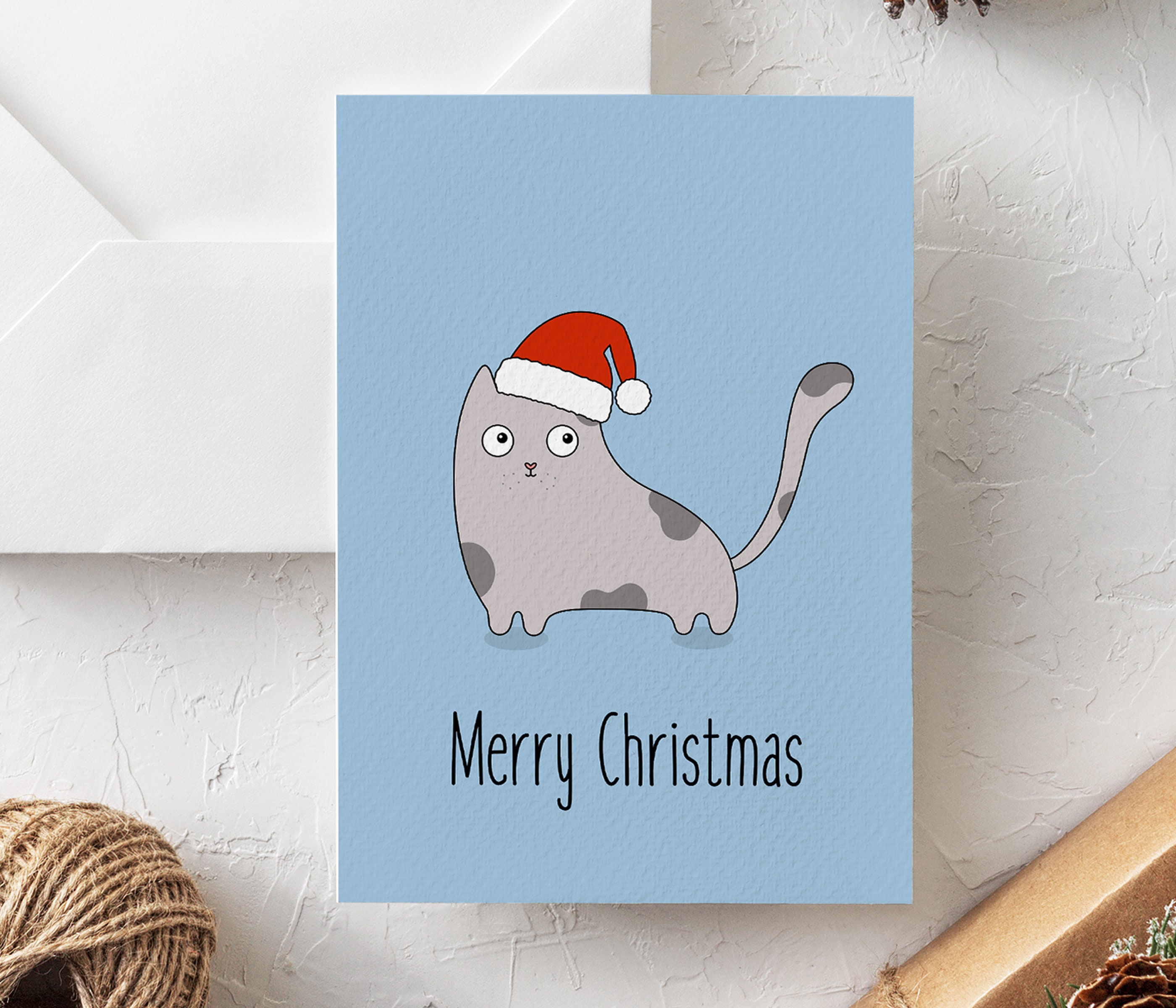 Paper Greeting Cards Cute cat christmas card digital printable pdf file ...
