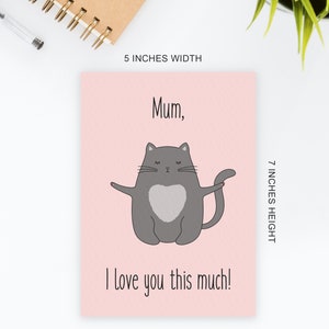 Printable Cat Mother's Day Card Digital Love Mum Instant Download. Happy Mother's Day Card. Cat Card. DIY Printable Mothers Day Card. image 3