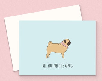 Printable Pug Blank Card. Printable Pug Card. Dog Greeting Card. Card for Dog Lovers. Funny Animal Card. Love Pug Card. Instant Download.