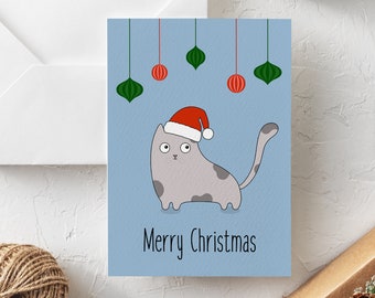 Downloadable Christmas Cat Card. Merry Christmas Cat Card. Holiday Cat Card to print. Funny Cat Christmas Card. Printable Christmas Card.