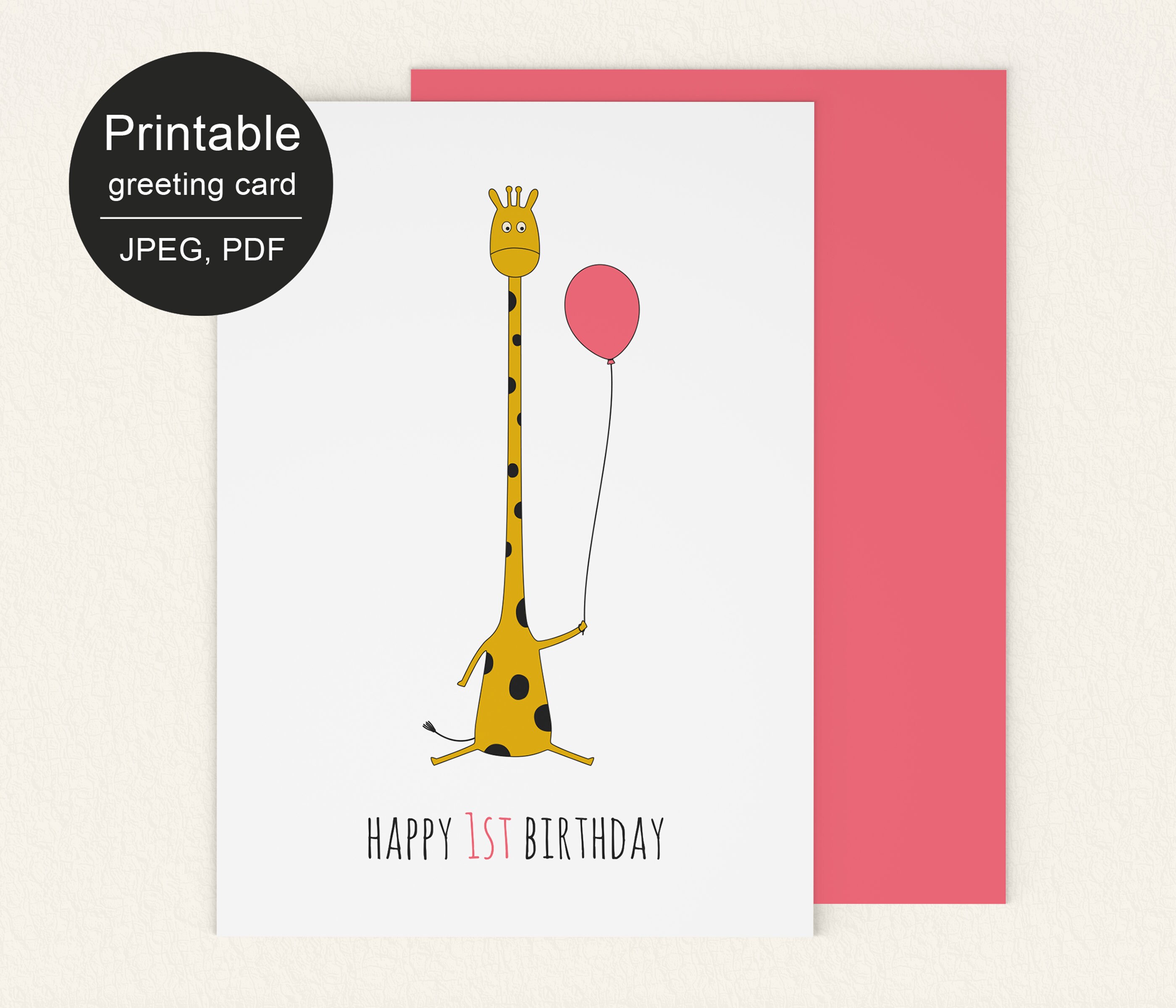 PRINTABLE Baby Girl 1st Birthday Card Digital Happy 1st Birthday Card ...