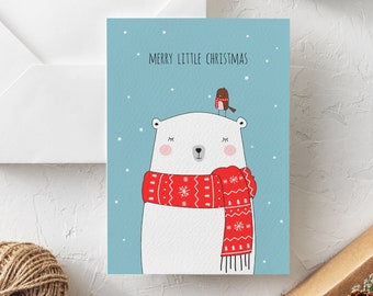 Printable Christmas Card. Bear Christmas Card. Happy Holidays Card. Printable Bear Card. Merry Christmas Card. Downloadable Holiday Card.