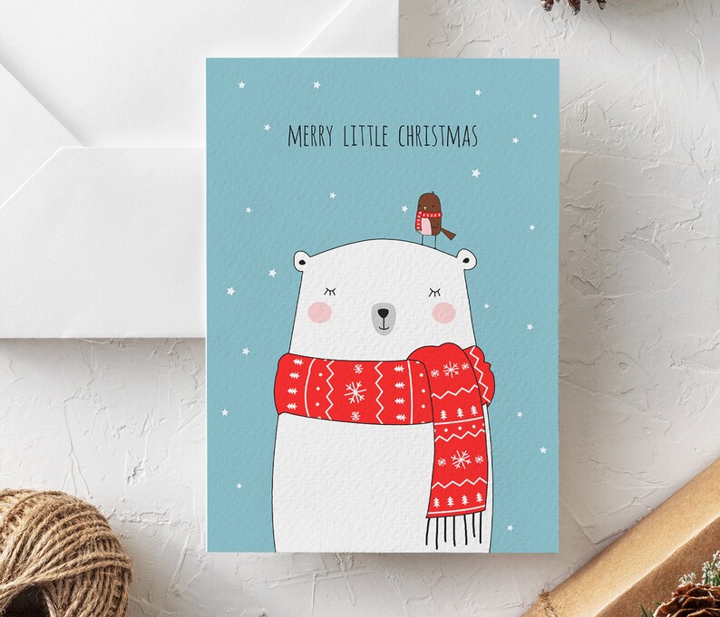 Printable Christmas Card. Bear Christmas Card. Happy Holidays Card. Printable Bear Card. Merry Christmas Card. Downloadable Holiday Card. image 1