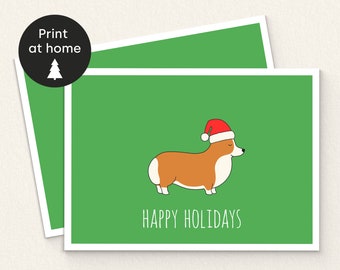 PRINTABLE Corgi Holiday Card. Digital Christmas Card. Corgi Christmas Card. Cute Corgi Card. Happy Holidays Card. DIY Christmas Card.