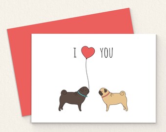 Printable Pug Love Card - Digital Pug Card - Instant Download. Pug Valentines Card. Dog Greeting Card. Funny Pug Card Printable. Pug Card.