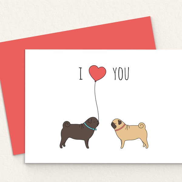 Printable Pug Love Card - Digital Pug Card - Instant Download. Pug Valentines Card. Dog Greeting Card. Funny Pug Card Printable. Pug Card.