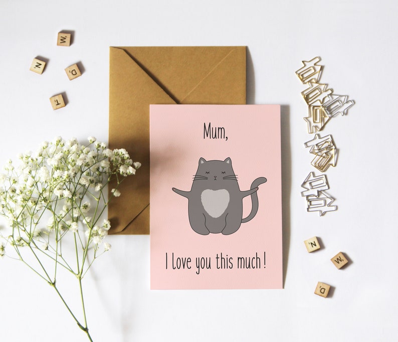 Printable Cat Mother's Day Card Digital Love Mum Instant Download. Happy Mother's Day Card. Cat Card. DIY Printable Mothers Day Card. image 6