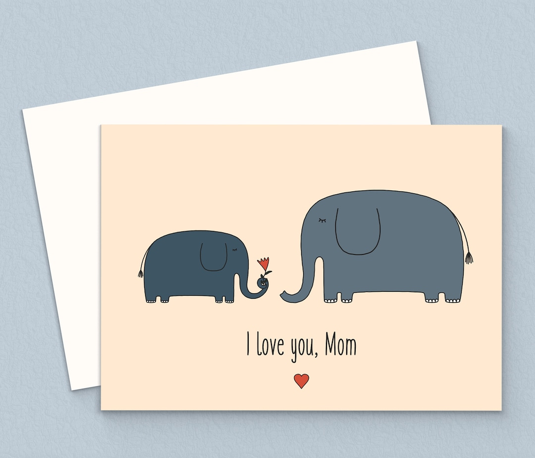 Printable Mother's Day Card Digital Elephant Mothers Day Card Instant ...