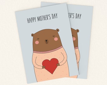 Printable Bear Mother's Day Card. Bear Love Card. Digital Mother's Day Card. Bear Greeting Card. Mom Love You Card. For Mom.