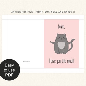 Printable Cat Mother's Day Card Digital Love Mum Instant Download. Happy Mother's Day Card. Cat Card. DIY Printable Mothers Day Card. image 4