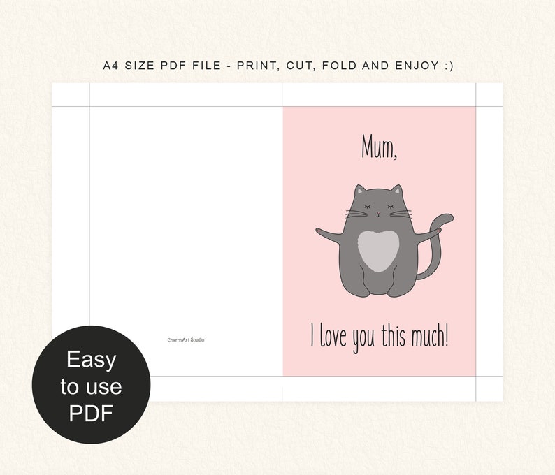 Printable Cat Mother's Day Card Digital Love Mum Instant Download. Happy Mother's Day Card. Cat Card. DIY Printable Mothers Day Card. image 4