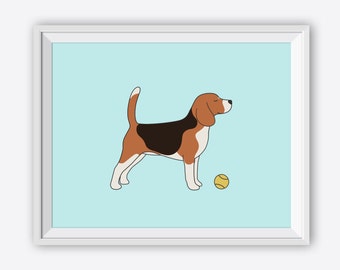 Printable Beagle Art Print Aqua - Digital Nursery Wall Art - Instant Download. Dog Art Print. Kids Room Decor, Printable Baby Room Art Print