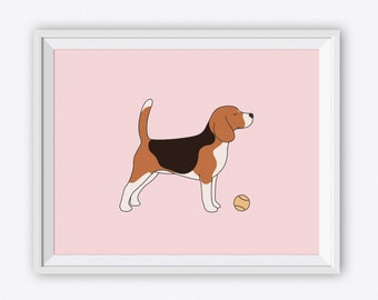 Printable Beagle Art Print - Digital Nursery Wall Art - Instant Download - Dog Art Print - Kids Room Decor - Printable Baby Room Art Print