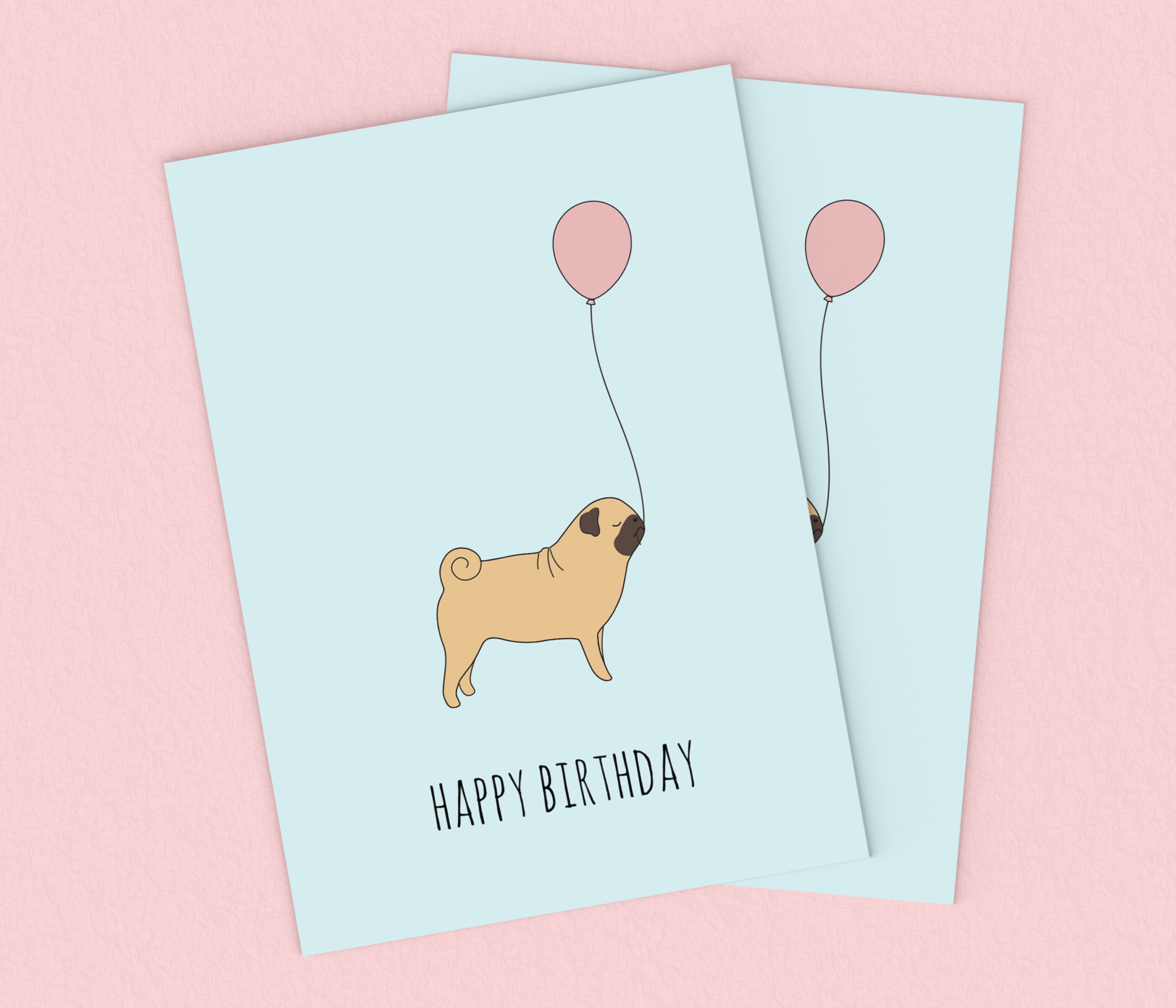 Printable Pug Happy Birthday Card. Pug Birthday Card. Kids - Etsy