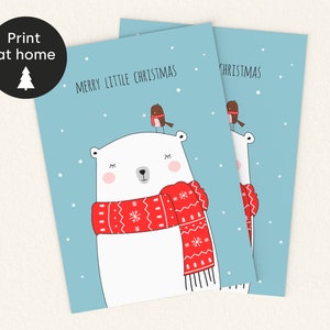 Printable Christmas Card. Bear Christmas Card. Happy Holidays Card. Printable Bear Card. Merry Christmas Card. Downloadable Holiday Card. image 2