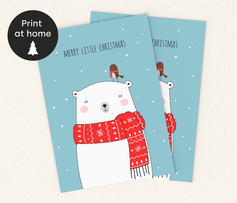 Printable Christmas Card. Bear Christmas Card. Happy Holidays Card. Printable Bear Card. Merry Christmas Card. Downloadable Holiday Card. image 2