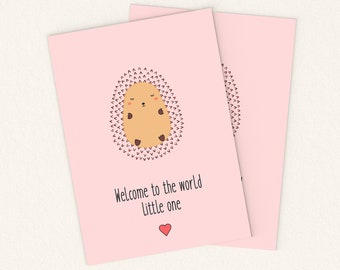 Printable New Baby Girl Card. Baby Announcement. Congratulations Baby Card. Hedgehog Baby Card. Digital New Born Baby Card. Instant download