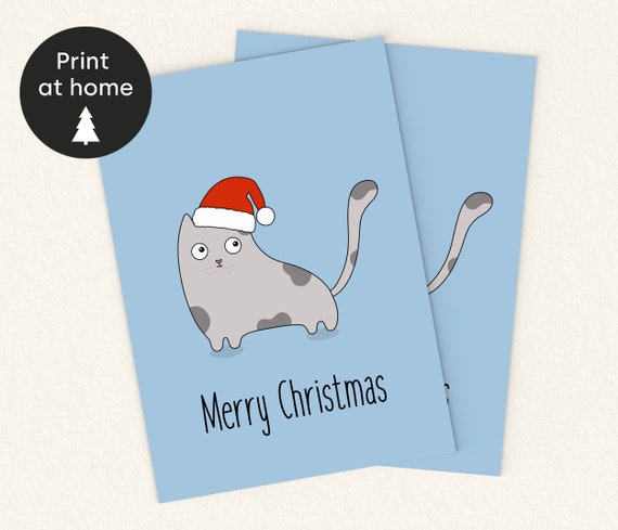 Paper Greeting Cards Cute cat christmas card digital printable pdf file ...