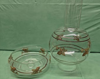 Portavelas de cristal transparente estilo vintage con diseño de hojas, 2 piezas, 26,7 cm (10,5").