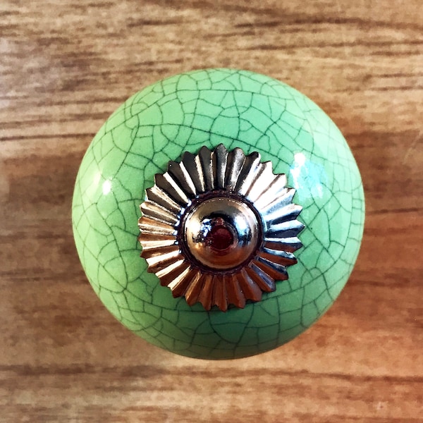 Lime green circle sphere furniture cabinet knob silver steel hardware