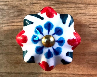 Red green and blue ceramic furniture / cabinet knob pumpkin shape gold steel hardware