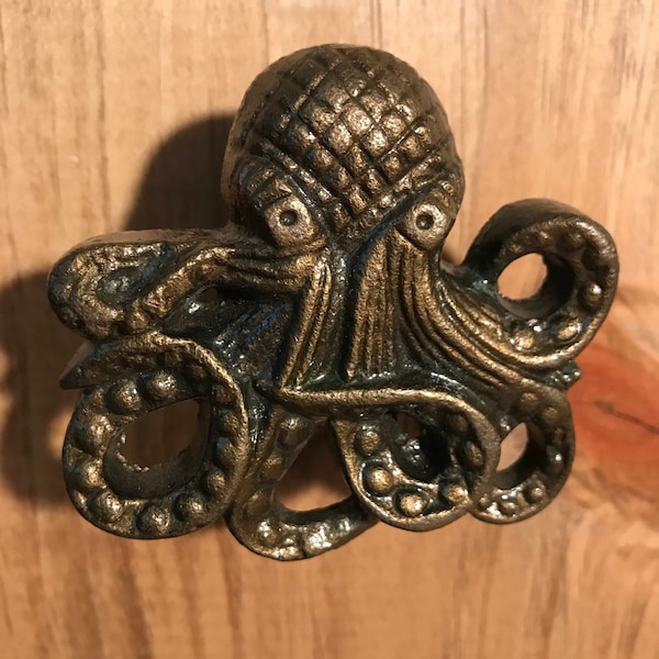 Cast Iron Octopus squid nautical furniture / cabinet knob gold hue + hardware