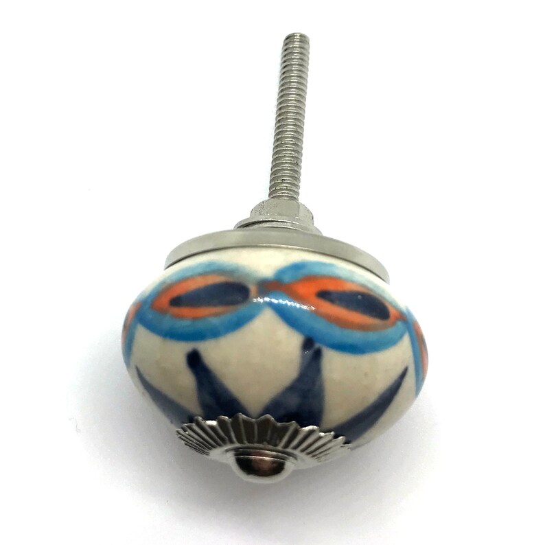 White Round Ceramic Sphere Furniture / Knob Blue Etsy