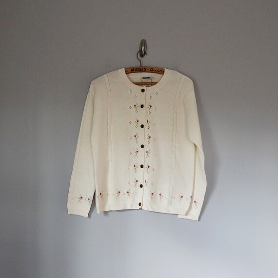Eyelet Cardigan With Floral Embroidery 