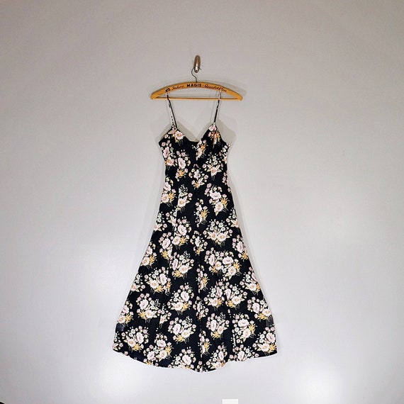 Vintage 90's black floral maxi slip skater dress /