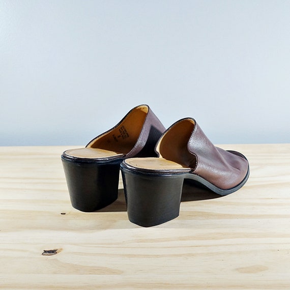 Vintage 80's brown leather block heel mules // Si… - image 5