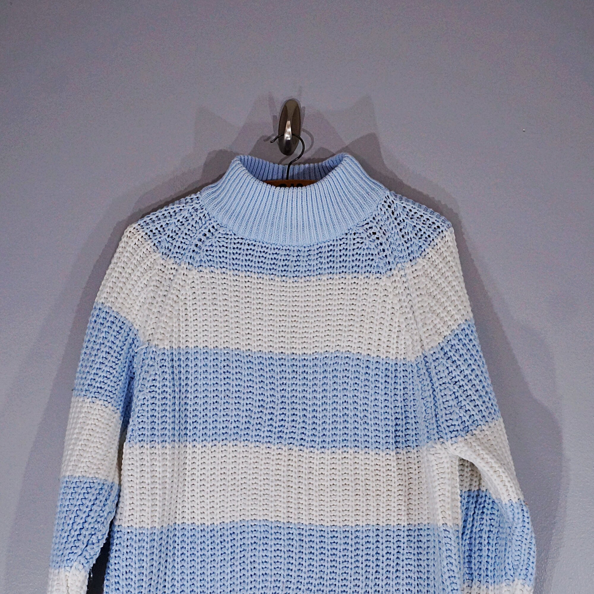 Vintage 80's chunky striped turtleneck long sweater // | Etsy