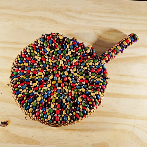 Vintage 30's rainbow beaded mini round purse