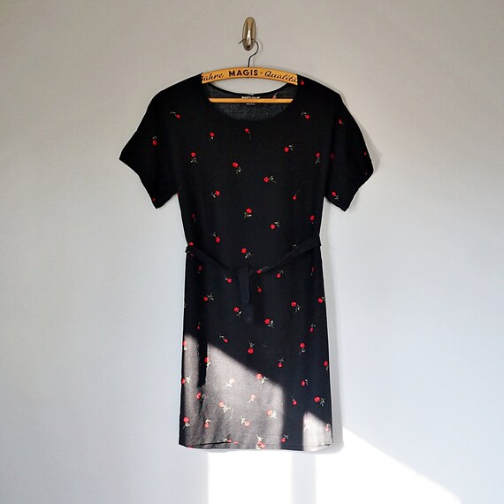 Vintage 80's black micro floral mini dress // Size