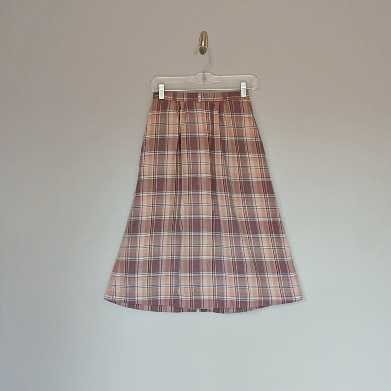 Vintage 80/'s plaid high waist button down midi skirt Size XS S
