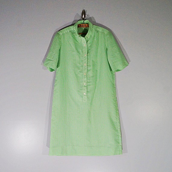 Vintage 60's lime green gingham collared midi shif