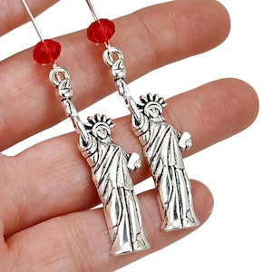 STATUA DELLA LIBERTÀ Orecchini grandi in argento, punto di riferimento di New York, Lady Liberty rossa, gioielli per il giorno dell&#39;indipendenza, 4 luglio, turista di New York, regalo per storici