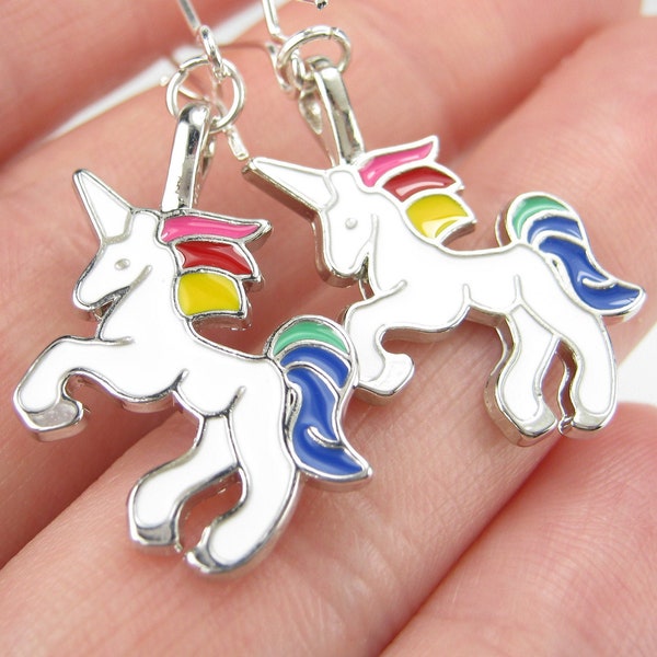 UNICORN 925 Silver Earring, Magical "Horn" Horse | Renaissance | Greek Mythology | Colorful Rainbow | Pop Culture Art, Sweet Fairytale GIFT!