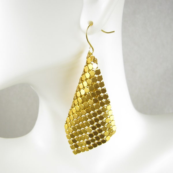 BESTSELLER - 18K "Studio 64" Disco Club Gold Earring, 1970s Metallic Mesh | Modern Statement | Cascading Luxe | Nightclub | Dance Party GIFT