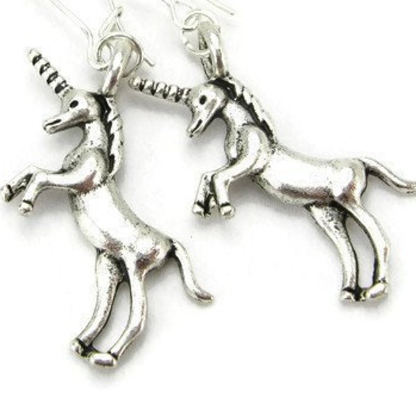 UNICORN & ALICORN 925 Silver Earring, 3D Magical "Horn" Horse | Renaissance | Medieval | Greek Mythology | Pop Culture Art | Sweet Fairytale