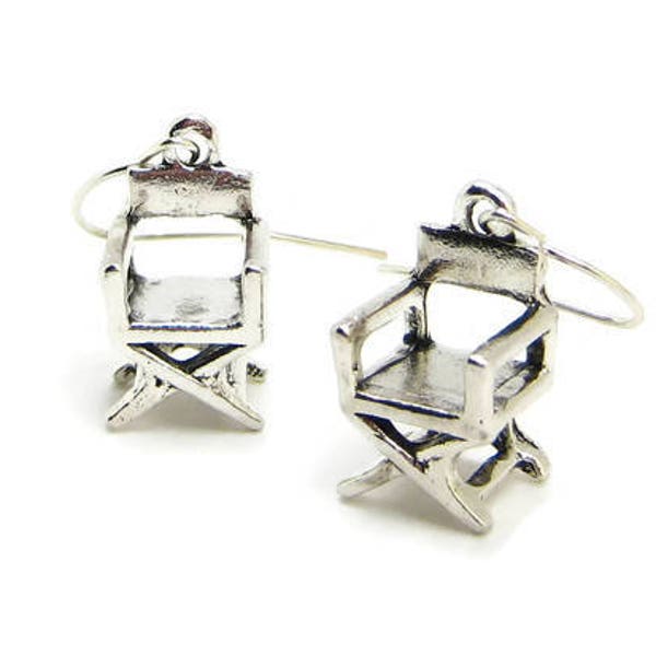 dIRECTORS CHAIR 925 Silver Hook Earrings, Film Production, Makeup Artist, 3D Movie Jewelry, Gift Under 15, 3 Petunia Place