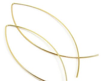 BESTSELLER - 18K THREADER Gold Earrings, Thin Dangling Ear Wire, Elegant Lightweight Earwire, Teardrop Marquise, Minimalist Gift, 3 Petunia