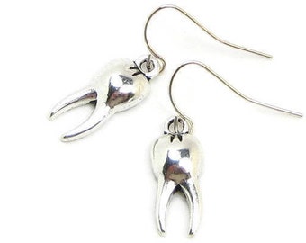 TOOTH & ROOT Earrings, 925 Silver French Hooks, Dental Medicine - Dentist - Hygienist - Doctor Of Dentistry (DDS) 3D Jewelry, Gift Under 15