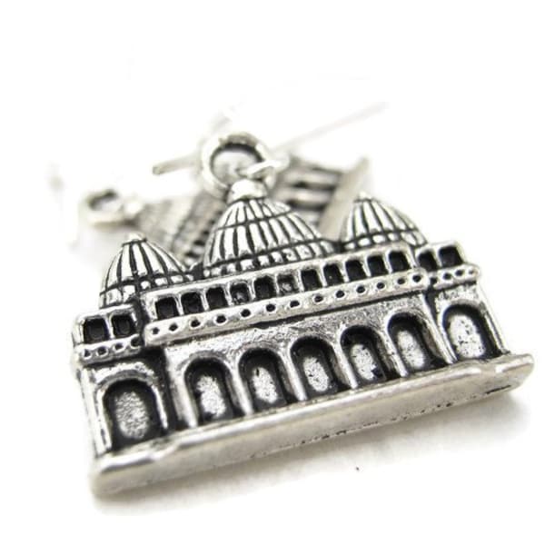 ST. PETER'S BASILICA 925 Silver Kidney Wire Earrings, Catholic Church, Vatican City - Rome Italy, Renaissance Era, 3D Italian Jewelry