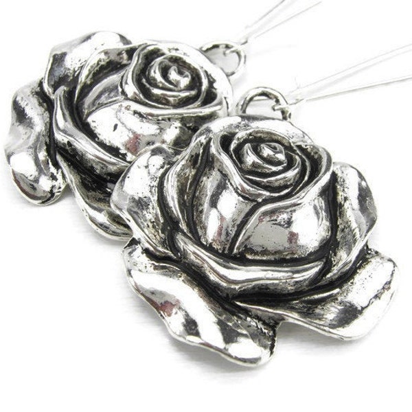 ROSE 925 Silver Earrings, Large Statement Oversized, Rose Thorn Bush, Rose Scent, Rose Petal, Rose Garden, Plant Nursery Jewelry, Florist