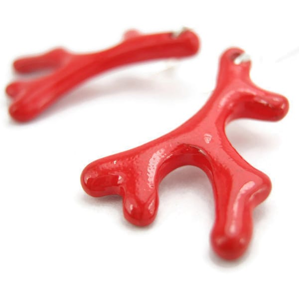 Pendientes de Plata RED CORAL 925, Precioso Coral ? Coral del Mar Mediterráneo ( Mediterranean Sea Coral) Coral de la Cueva (Cave Coral) Coral de algas marinas ? Branch Coral, REGALO de biólogo marino