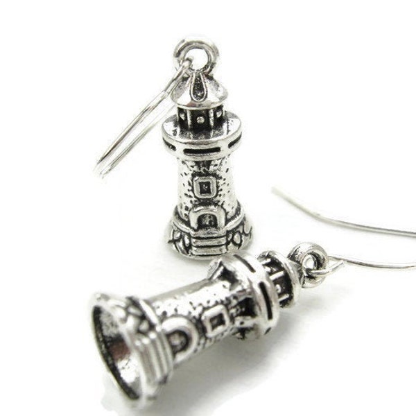 BESTSELLER - Lighthouse 925 Silver Earrings, 3D Watchtower | Beacon Tower | Maritime Tower | New England | Cape Cod | Seaway, Nautical GIFT