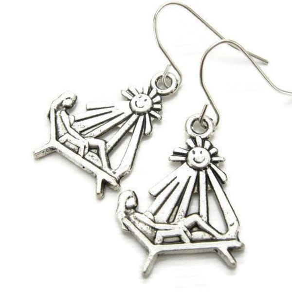 SUN BATHING 925 Silver Earrings, Sun Goddess | Sun Worshipping | Sun Tanning | Summer Tan | Tanning Bed | Beach Chair | Beach Babe GIFT